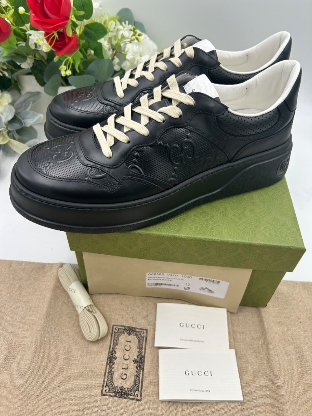 Men’s Gucci GG embossed black leather sneakers.Size11 (fits 11.5.) Made in Italy - Picture 4 of 10